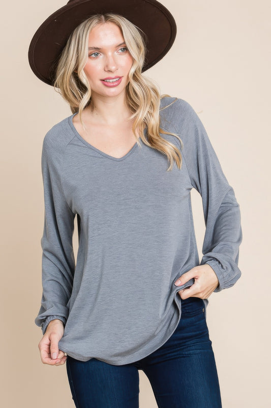 Casual V Neck Basic Long Sleeve Top