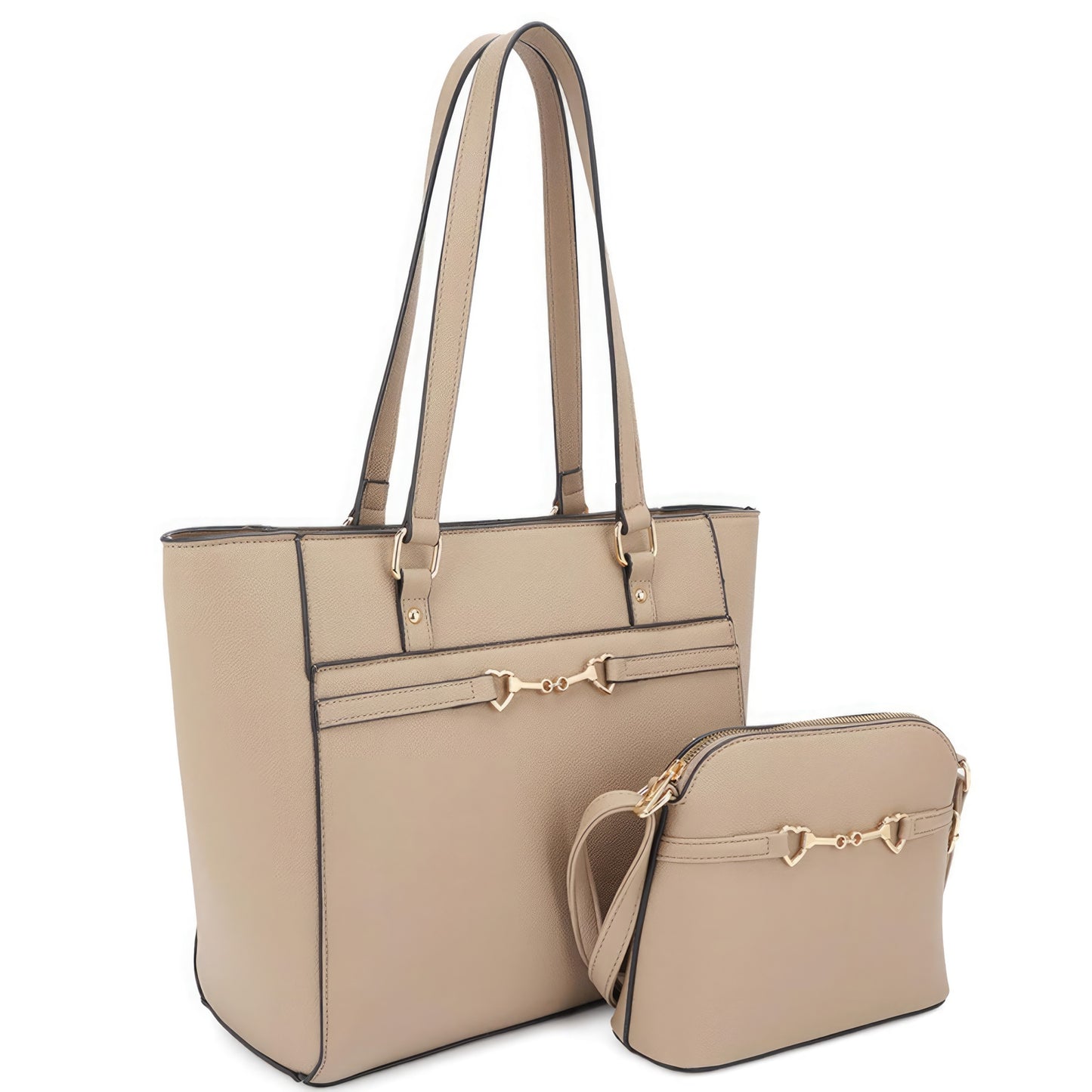 2in1 Smooth Matching Shoulder Tote Bag With Crossbody Set