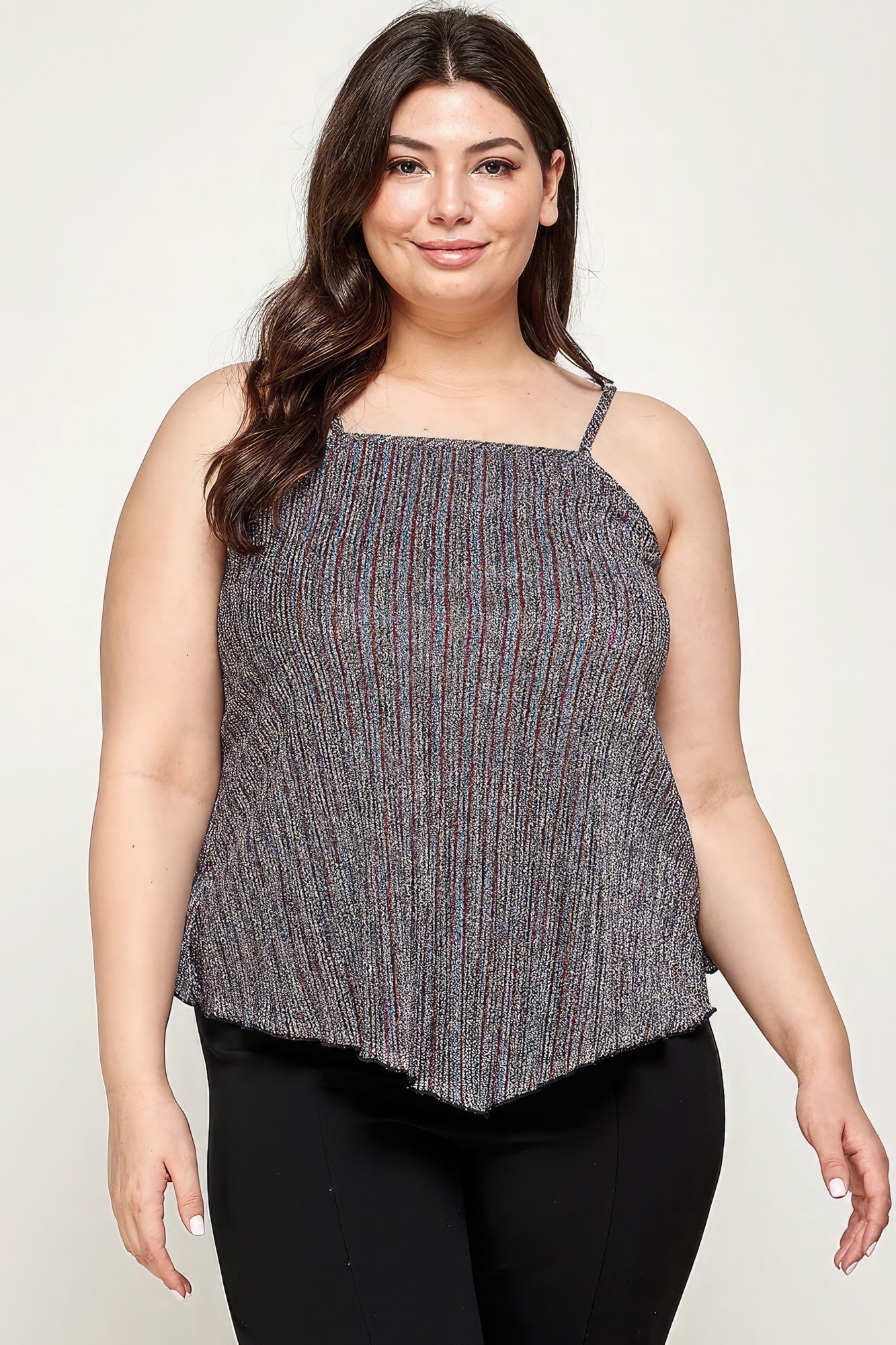 Metallic Stripe Handkerchief Plus Size Top