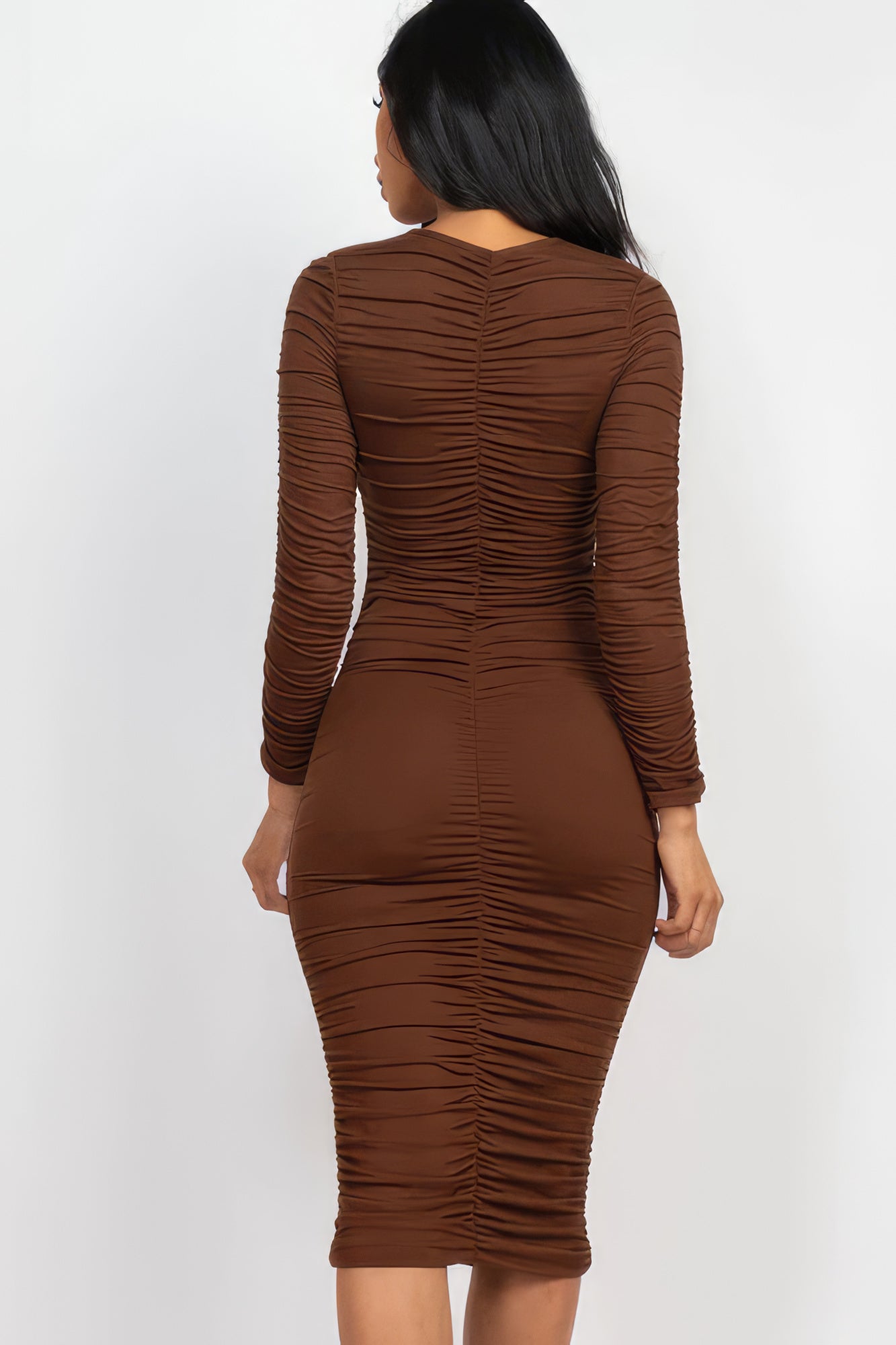 Ruched Long Sleeve Midi Dress